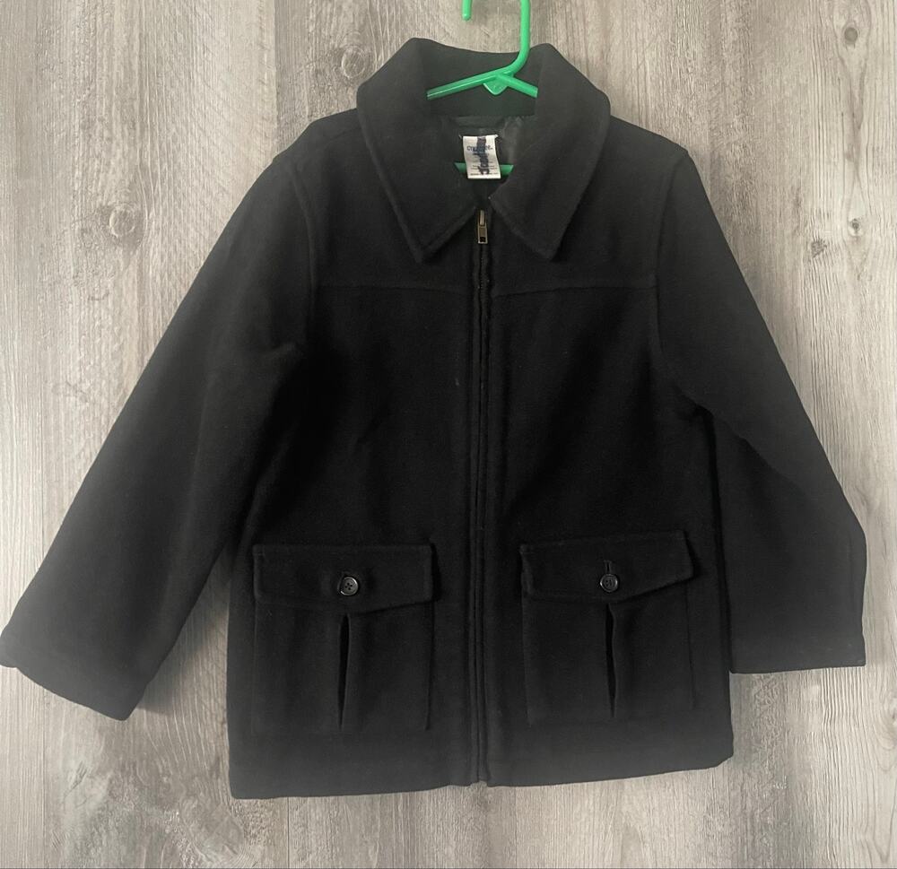 Gymboree Boys 5-6 Black Zip Front Jacket Collared Coat Flap Pockets